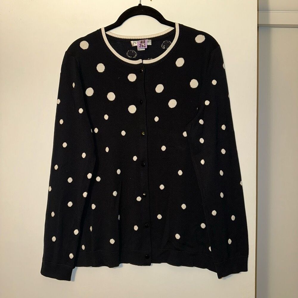 Pendleton Petites Women’s Black White Dot Cardiga… - image 1